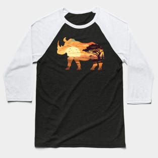 Rhino Silhouette Savanna Landscape Baseball T-Shirt